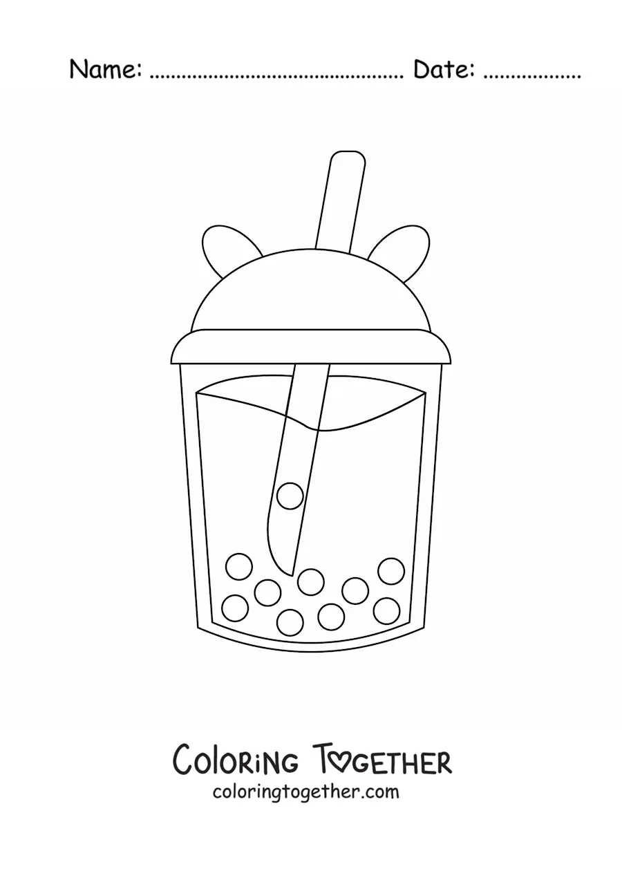 Coloring page of a cute glass with a straw full of bubble tea