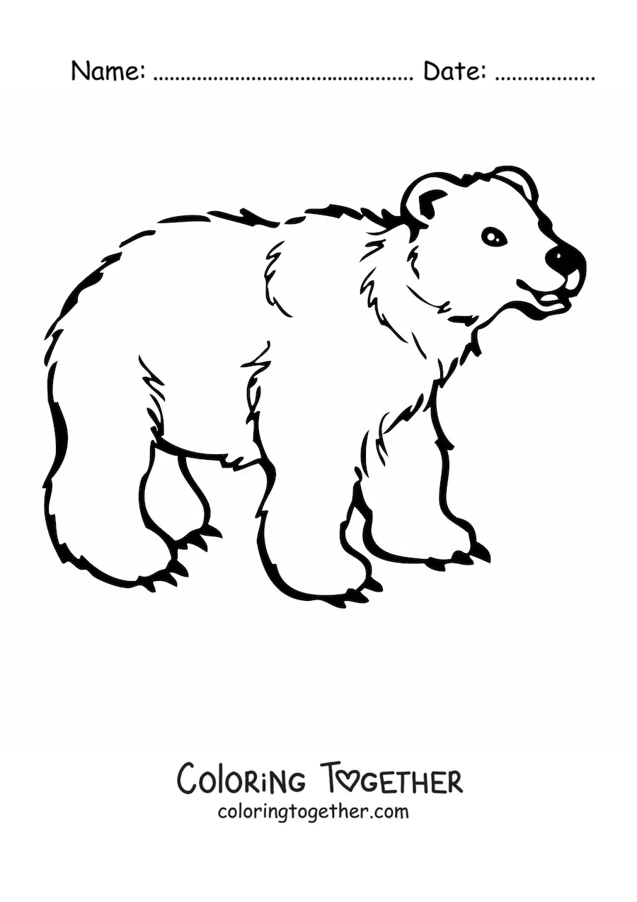 Coloring page of a smiling cartoon bear on all fours