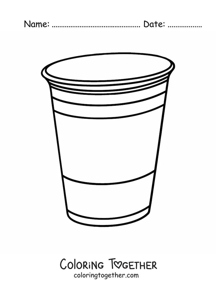 Coloring page of an empty plastic cup