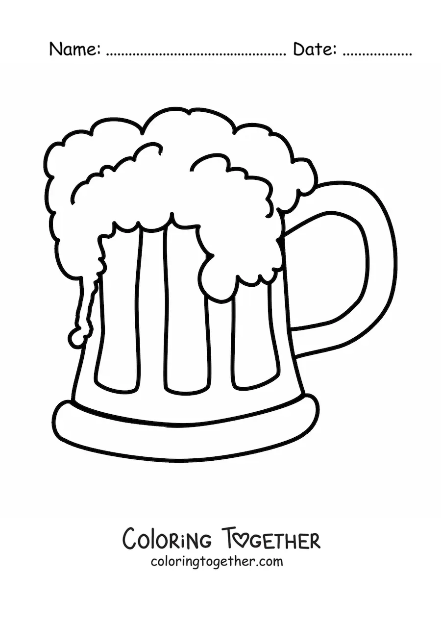 Coloring page of a glass full of foamy beer