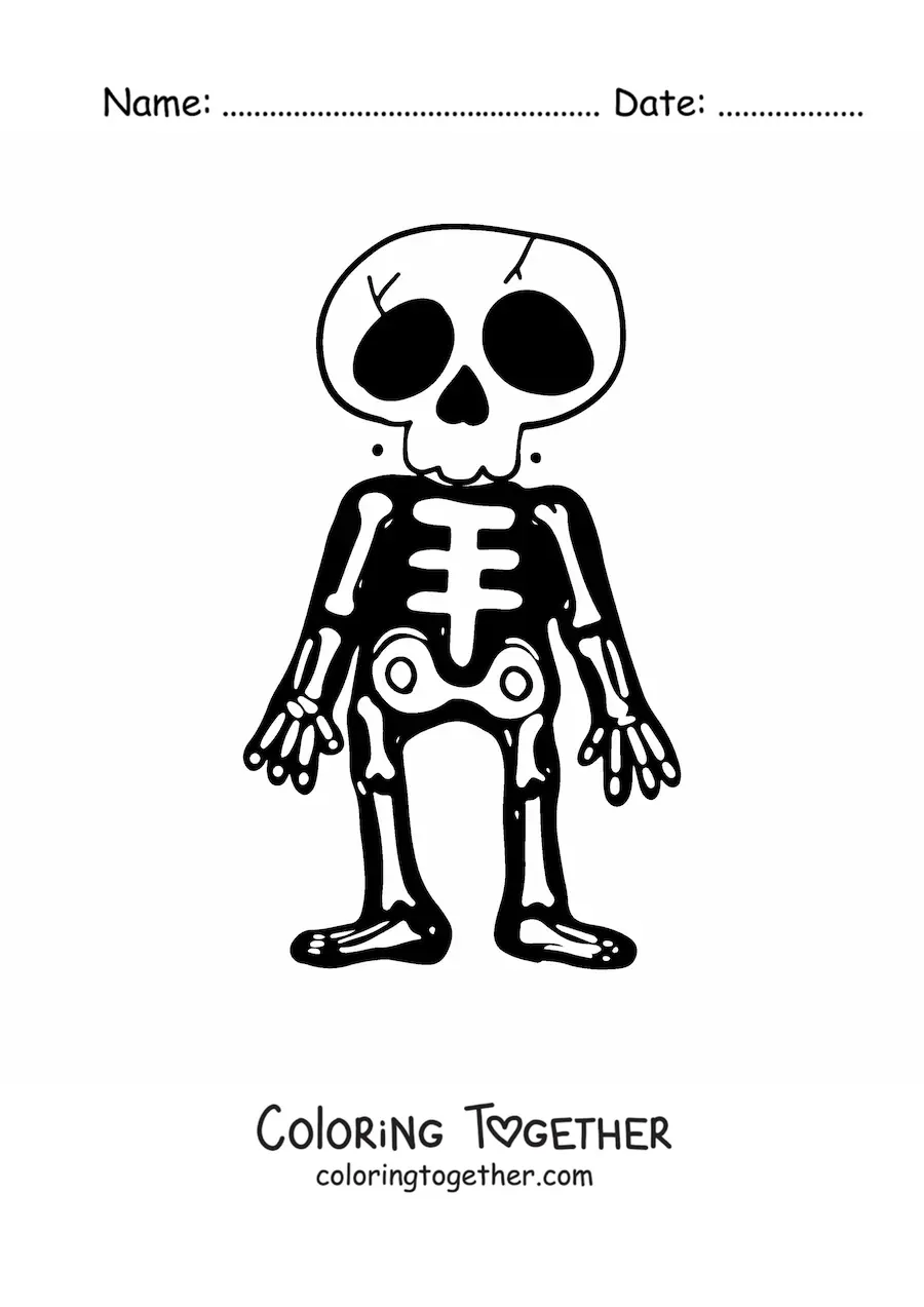 Coloring page of a Halloween skeleton costume