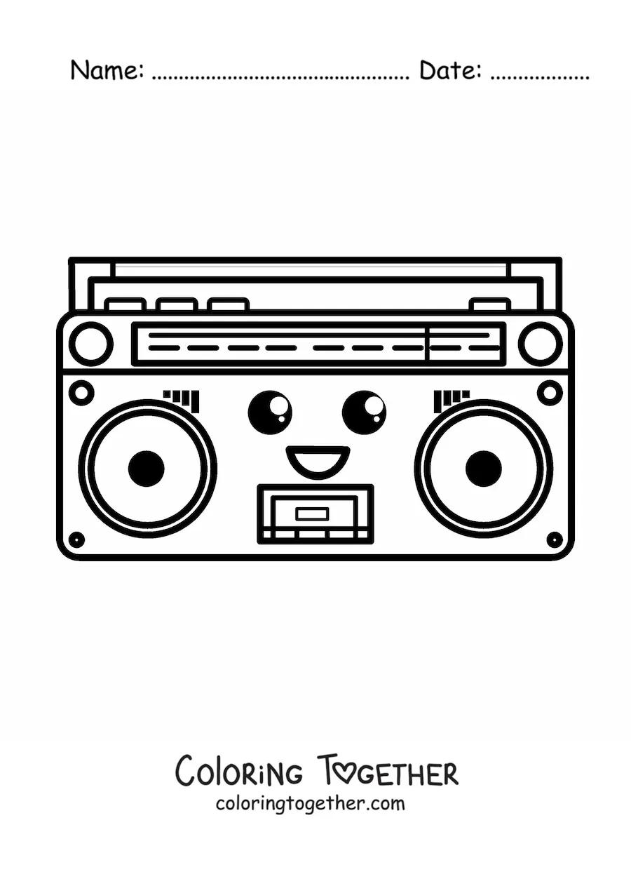 Coloring page of a smiling kawaii radio