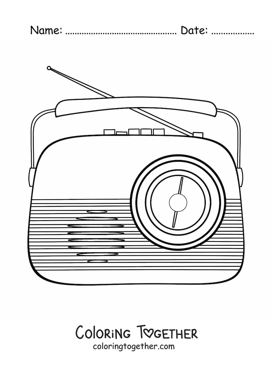 Coloring page of an antique radio with an antenna