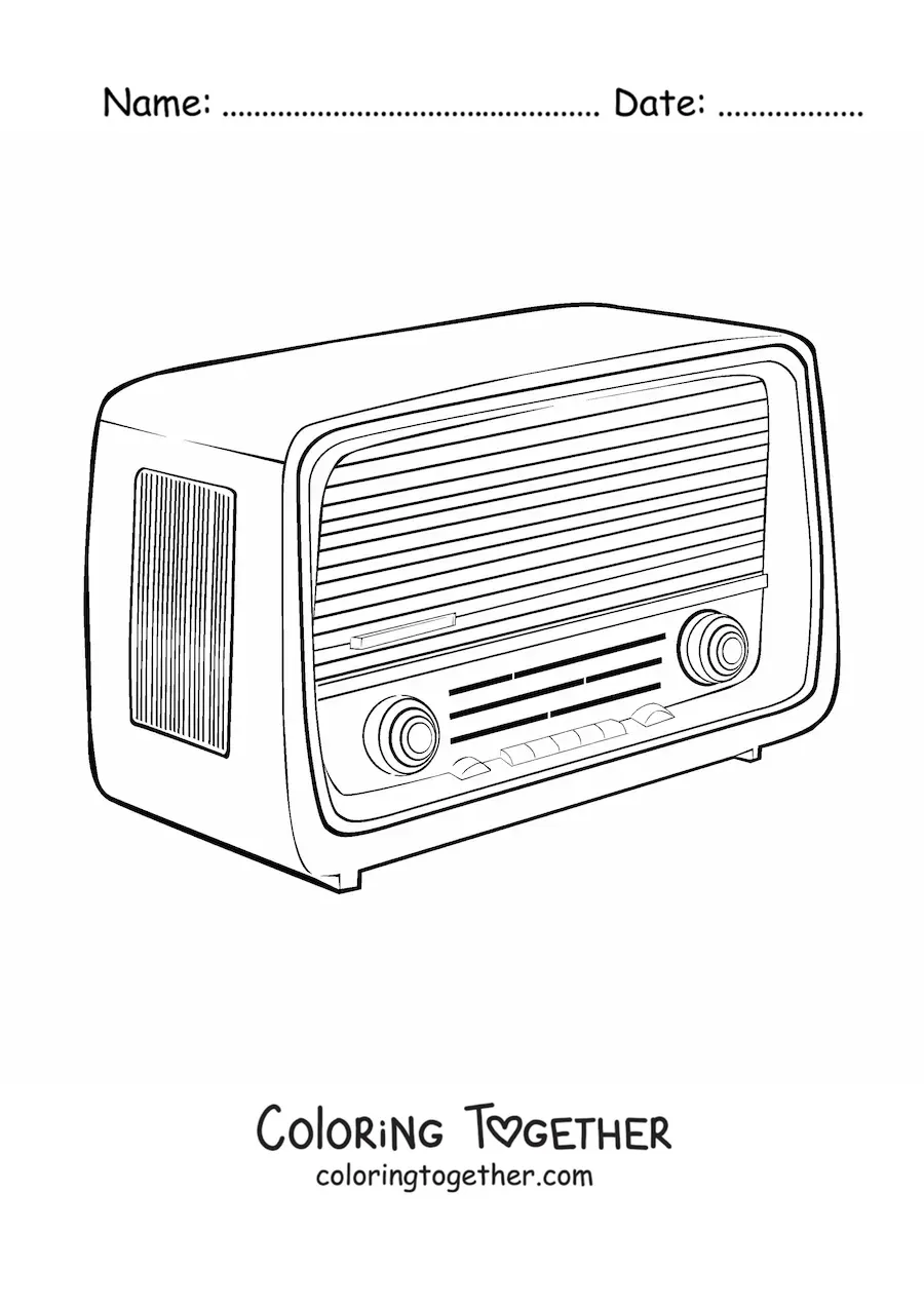 Coloring page of a vintage radio without an antenna
