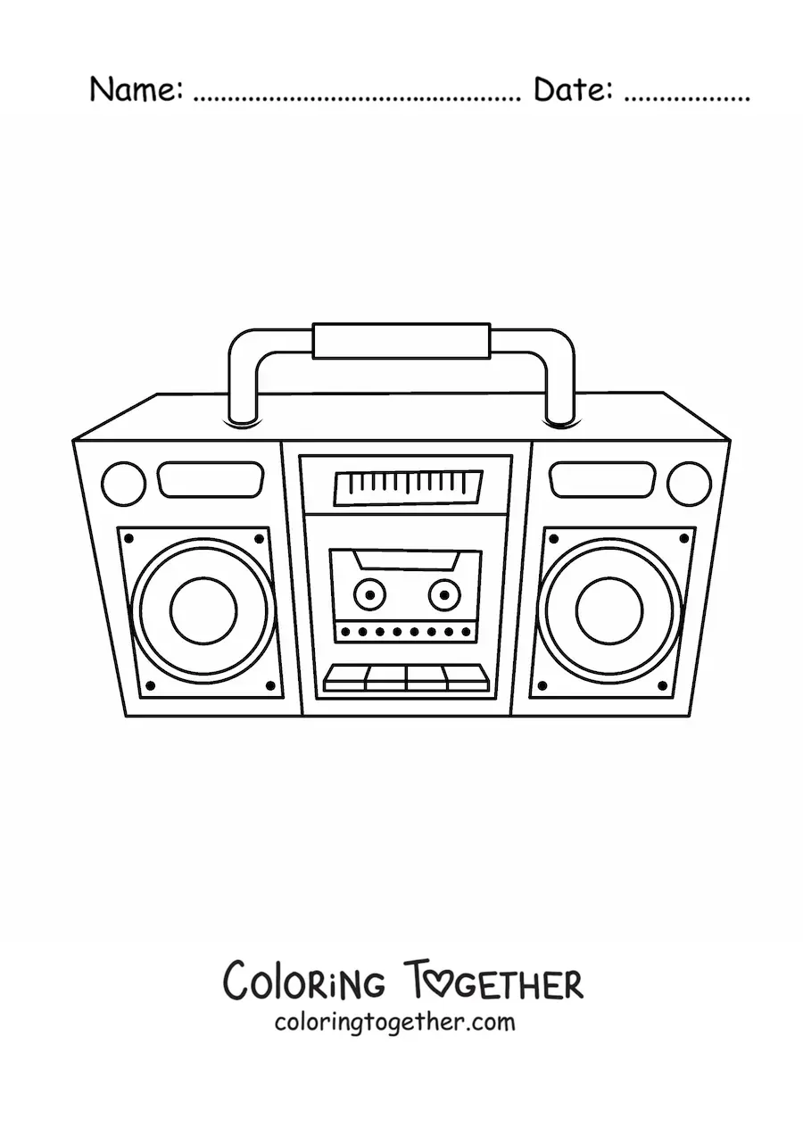 Coloring page of a cassette radio with big speakers