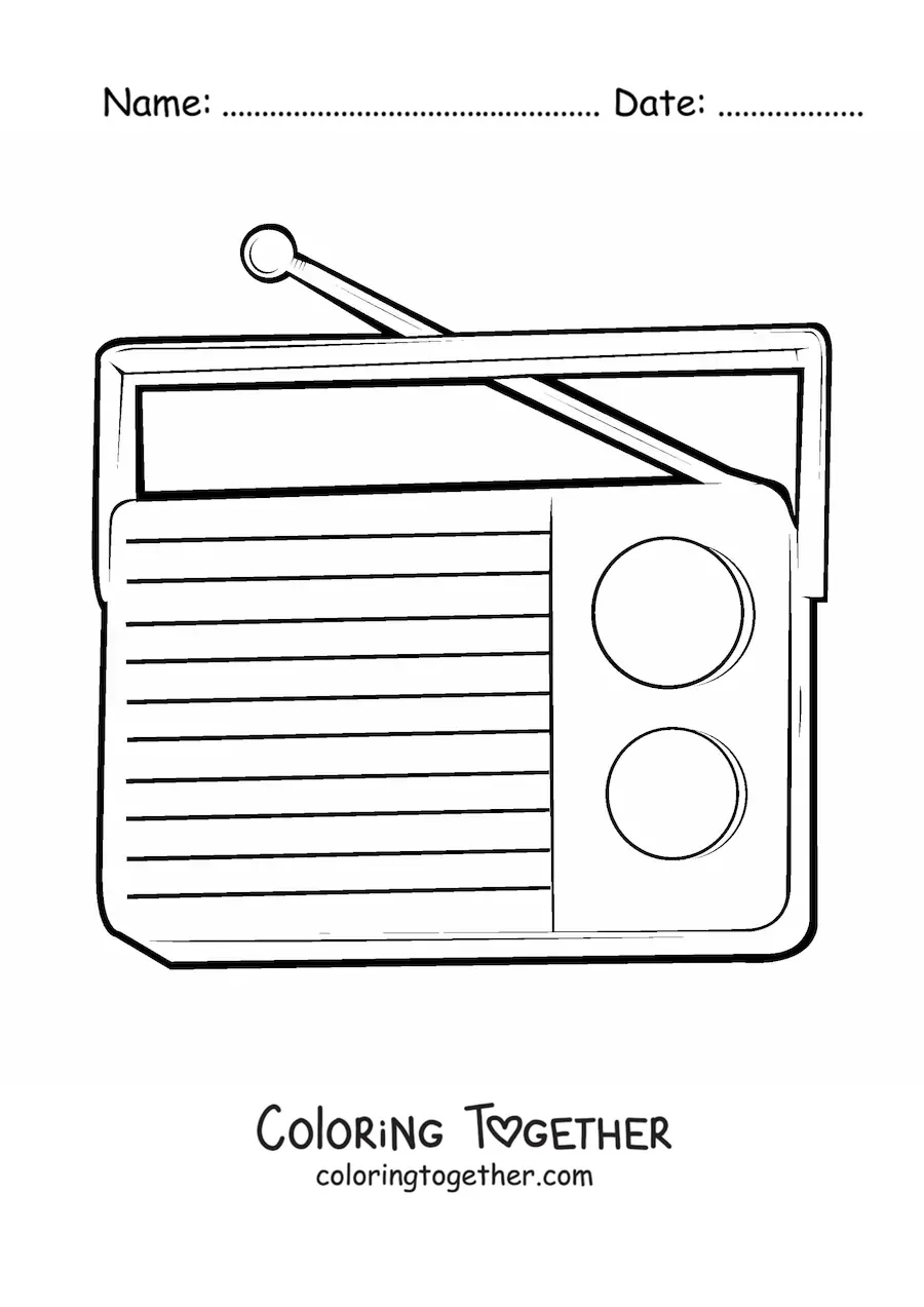 Coloring page of a small portable radio with an antenna