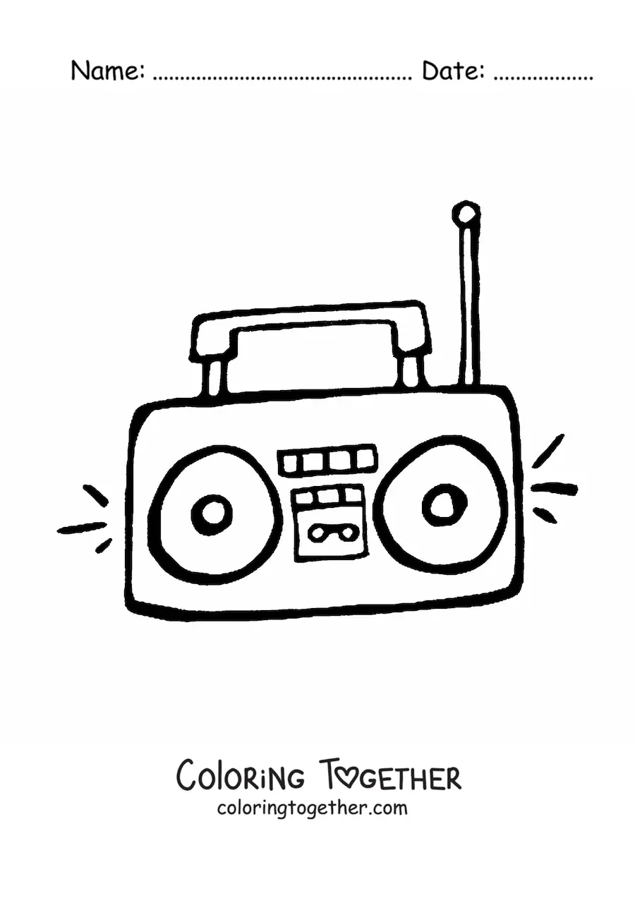 Coloring page of a portable radio recorder with an antenna