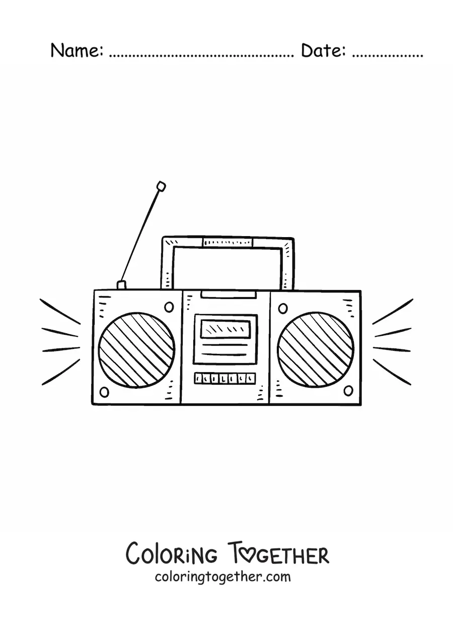 Coloring page of a modern radio with the speakers lit up