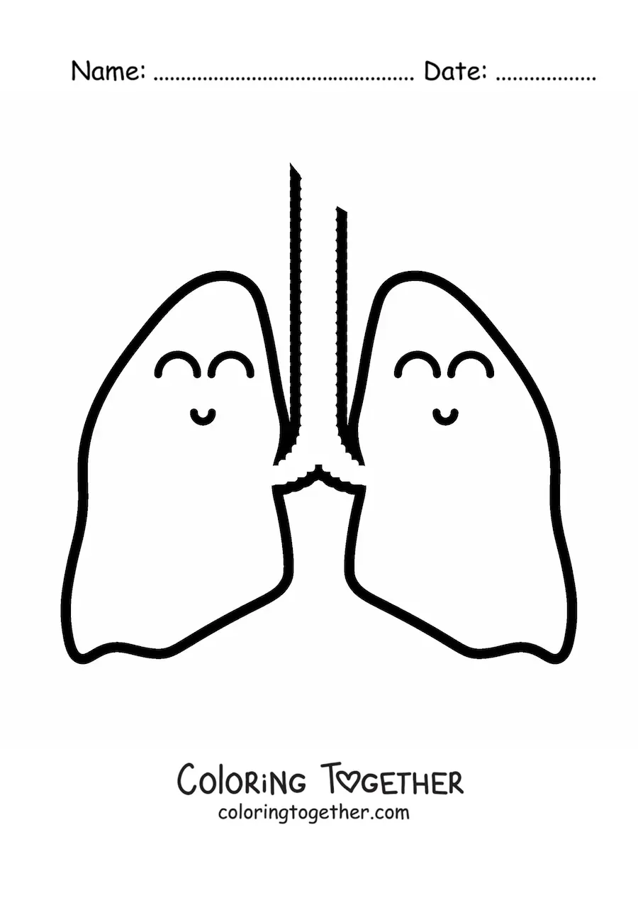Coloring page of a pair of happy animated lungs