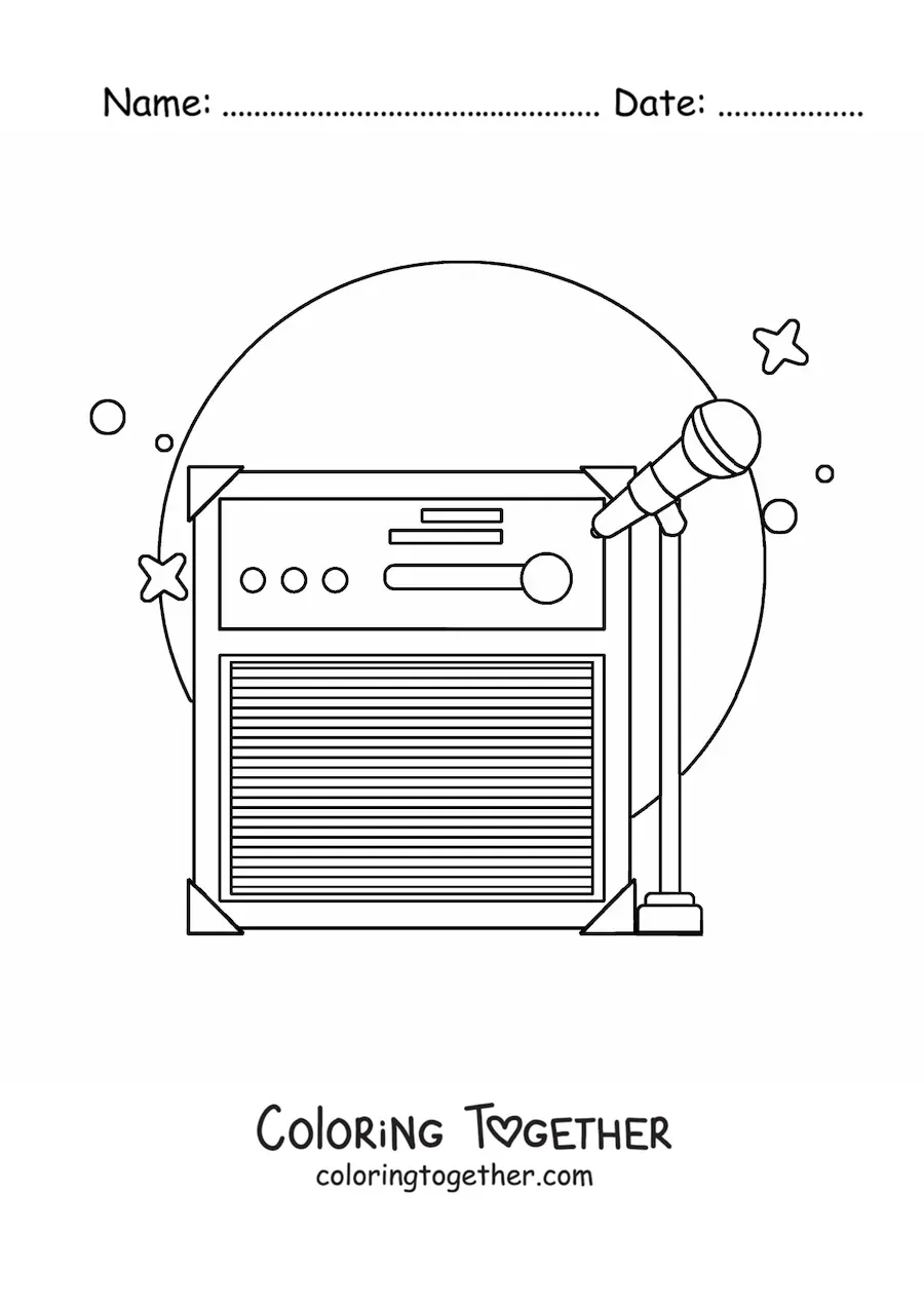 Coloring page of a standing microphone with an amplifier