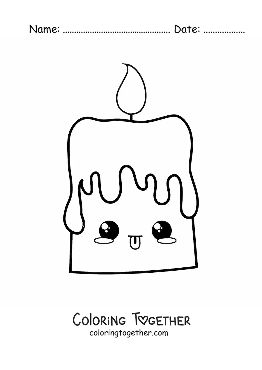 Coloring page of a lit kawaii candle sticking out its tongue
