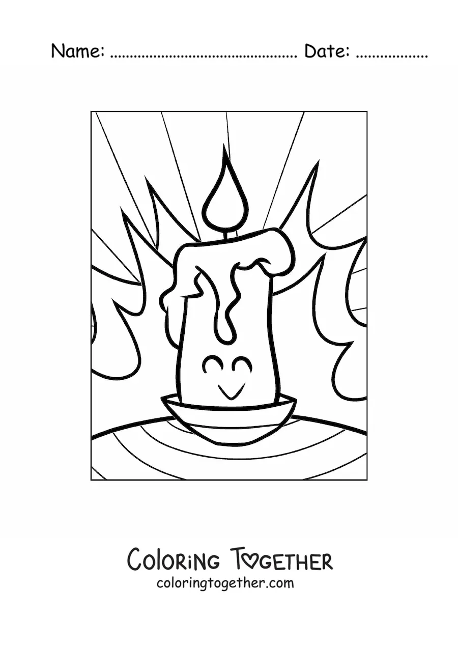 Coloring page of an animated candle