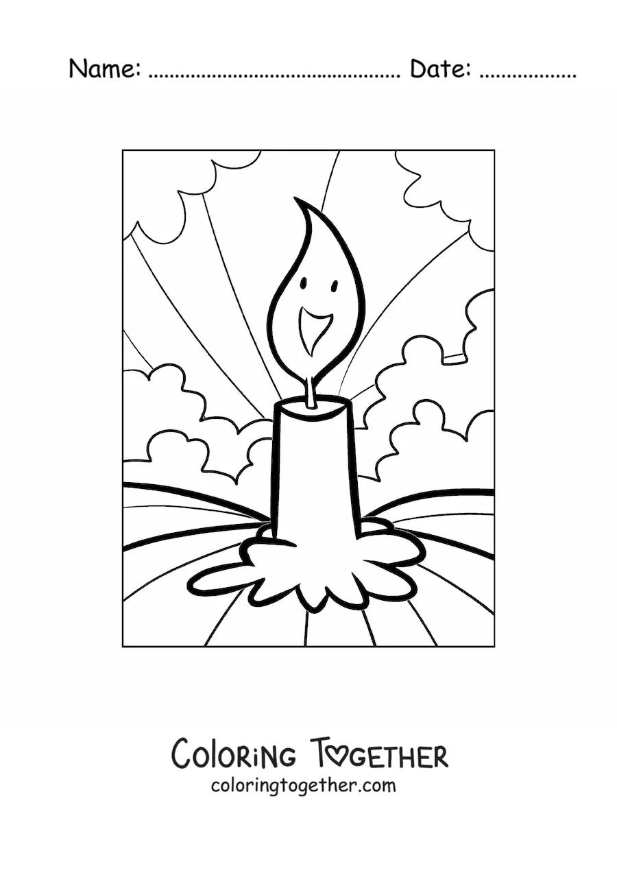 Coloring page of a candle with an animated flame