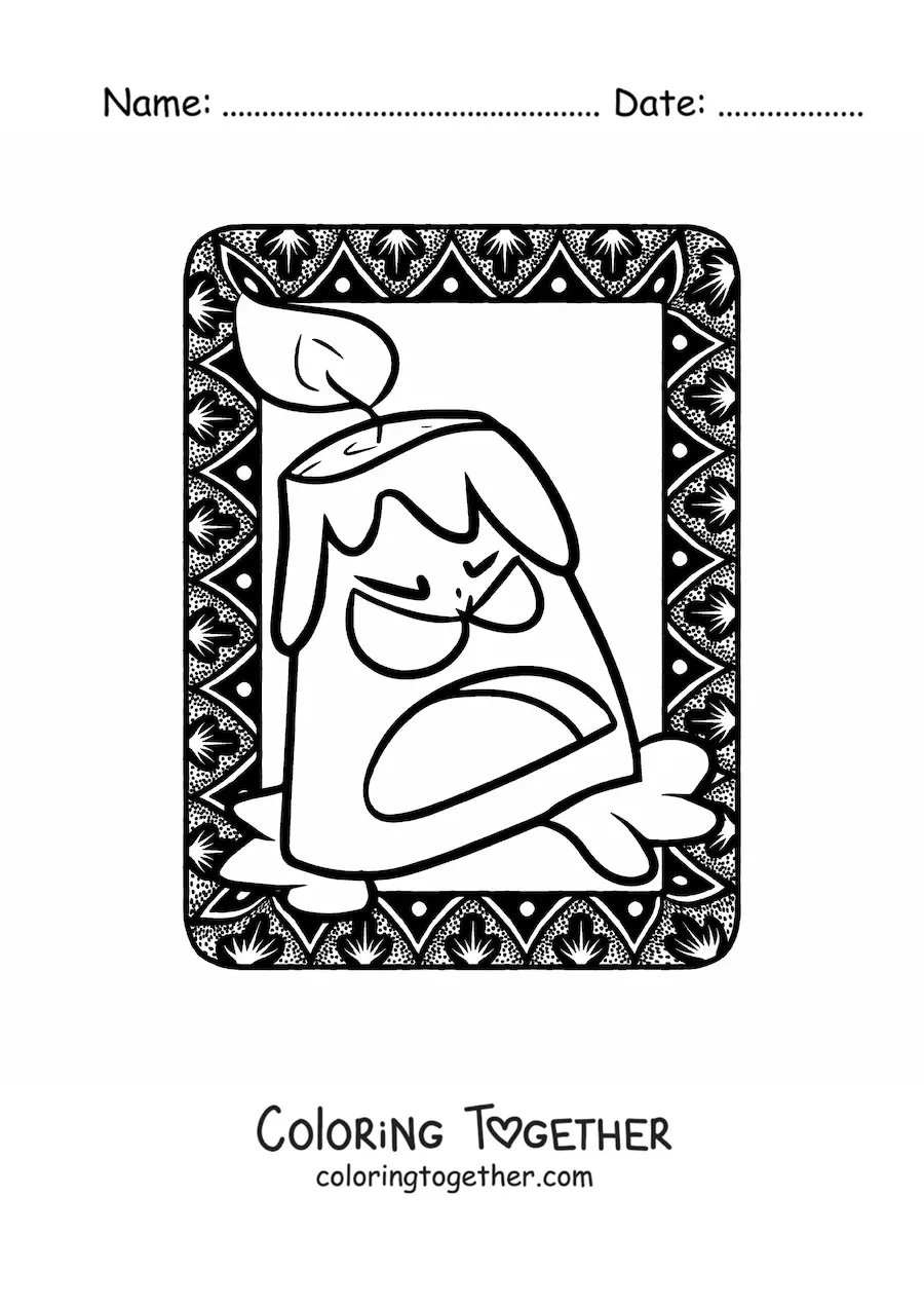 Coloring page of an animated Halloween candle giving a scare