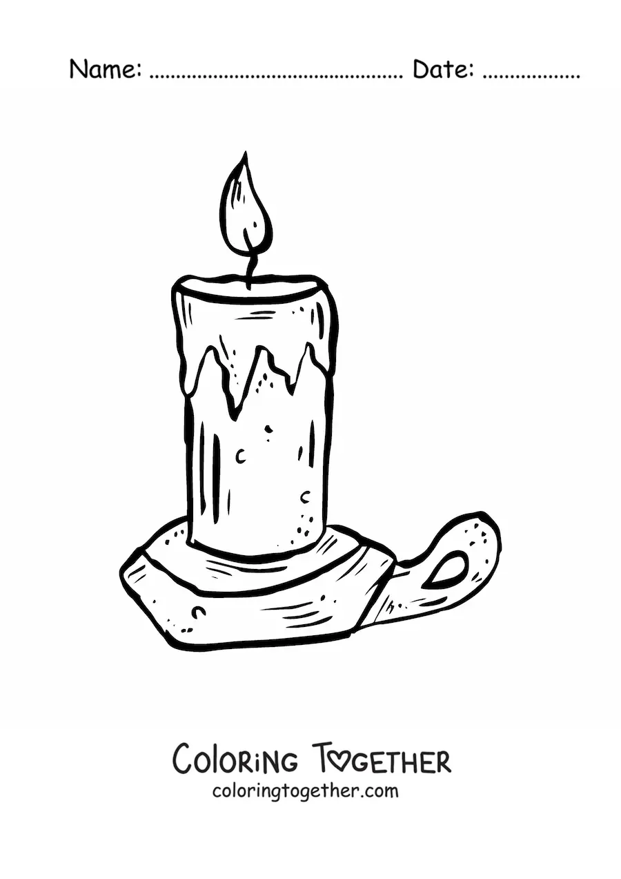 Coloring page of a Halloween candle on a plate with a handle