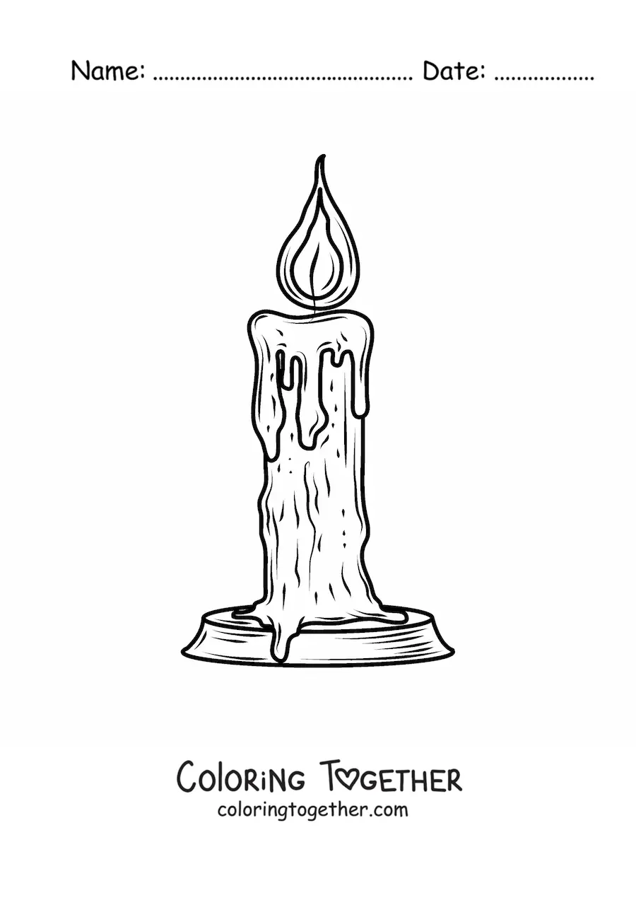 Coloring page of a realistic melting candle