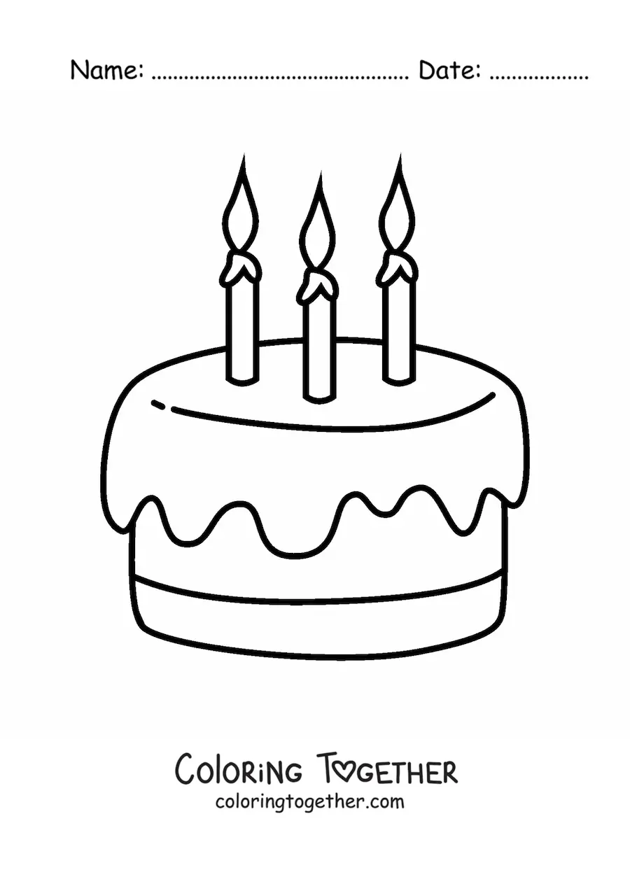 Coloring page of three candles on a birthday cake