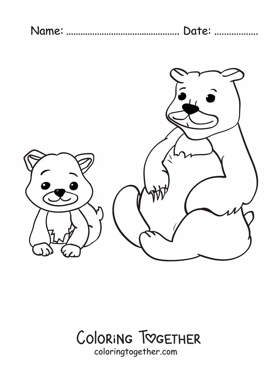 Coloring page of a family of bears sitting