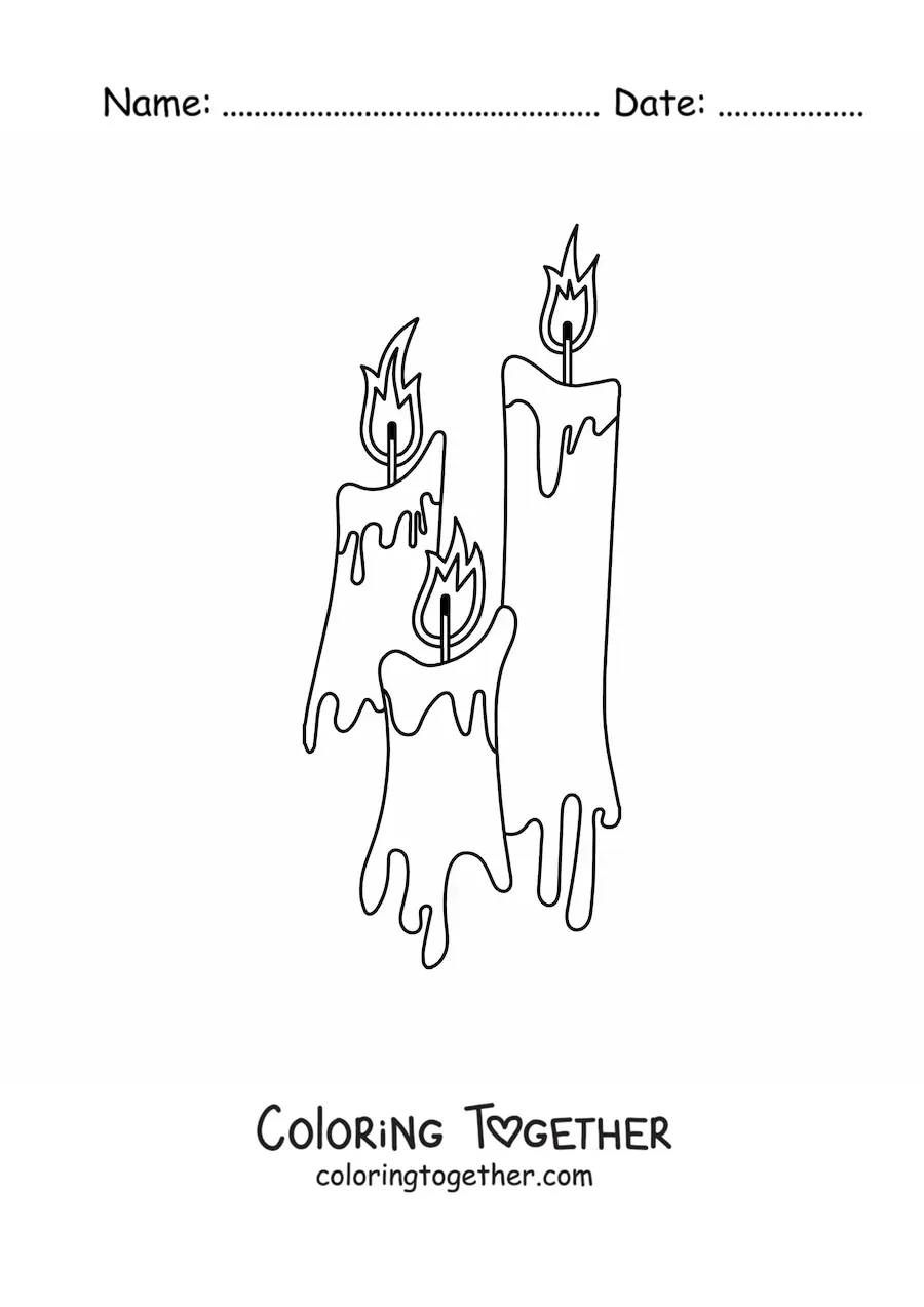Coloring page of three melting candles