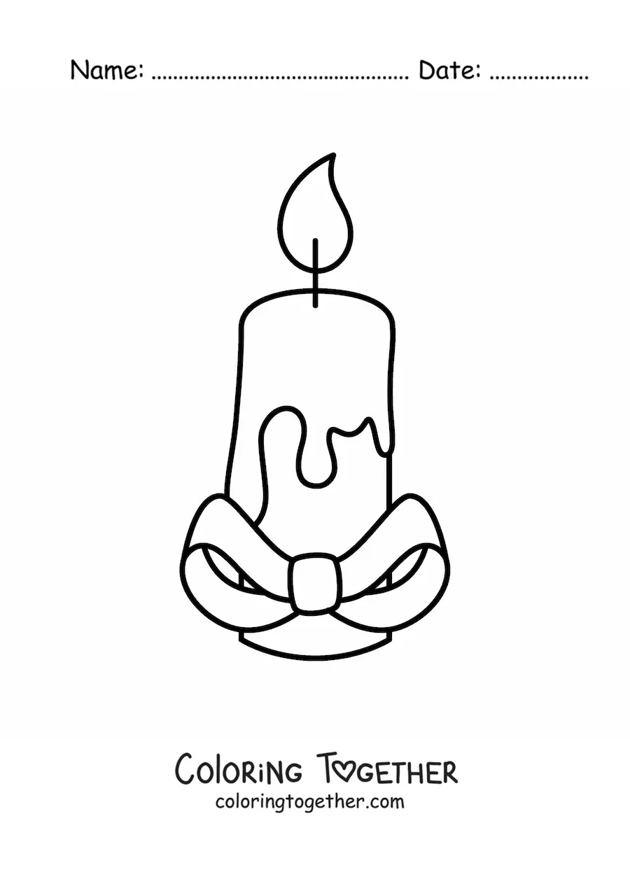 Coloring page of a candle with a bow ornament