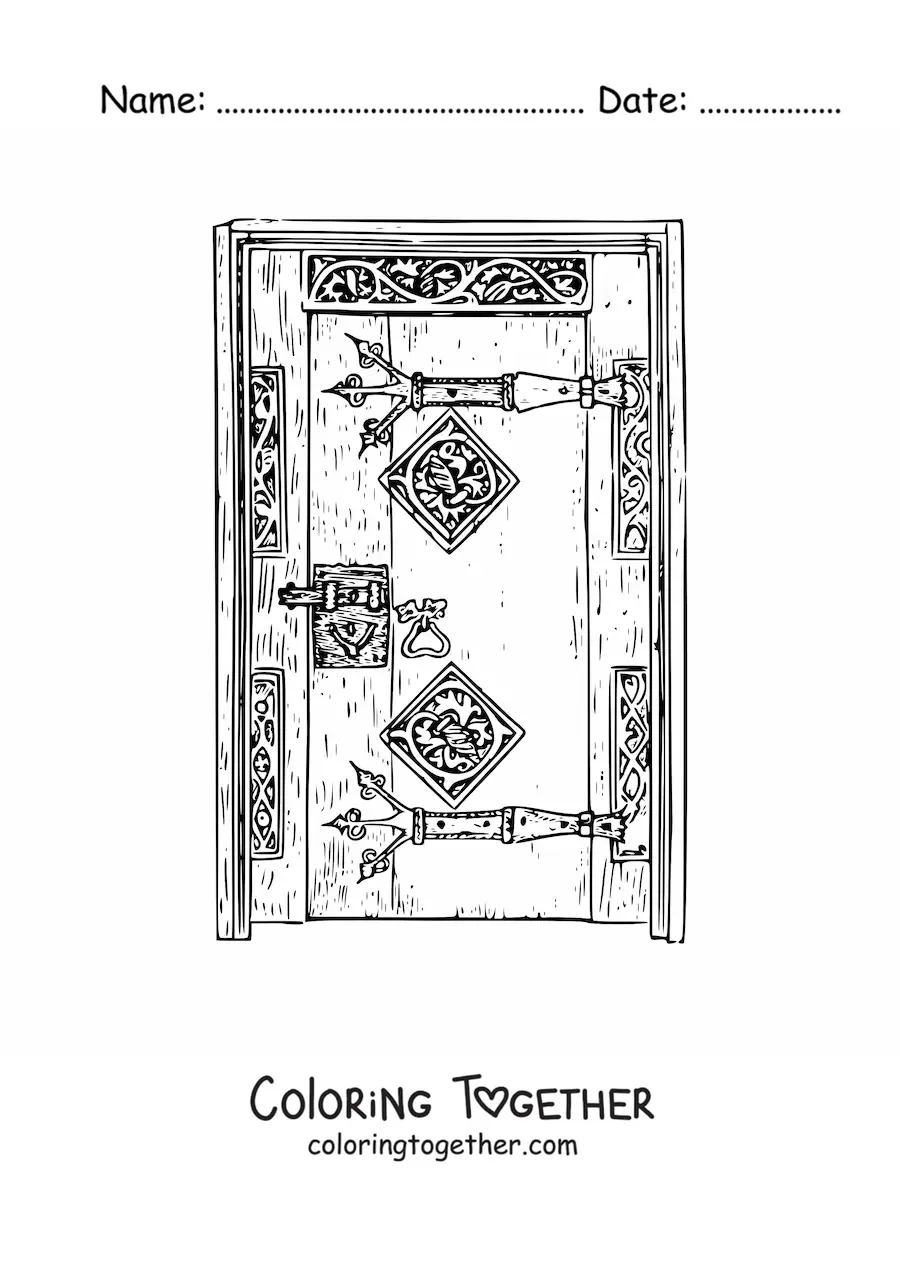 Coloring page of a realistic old door