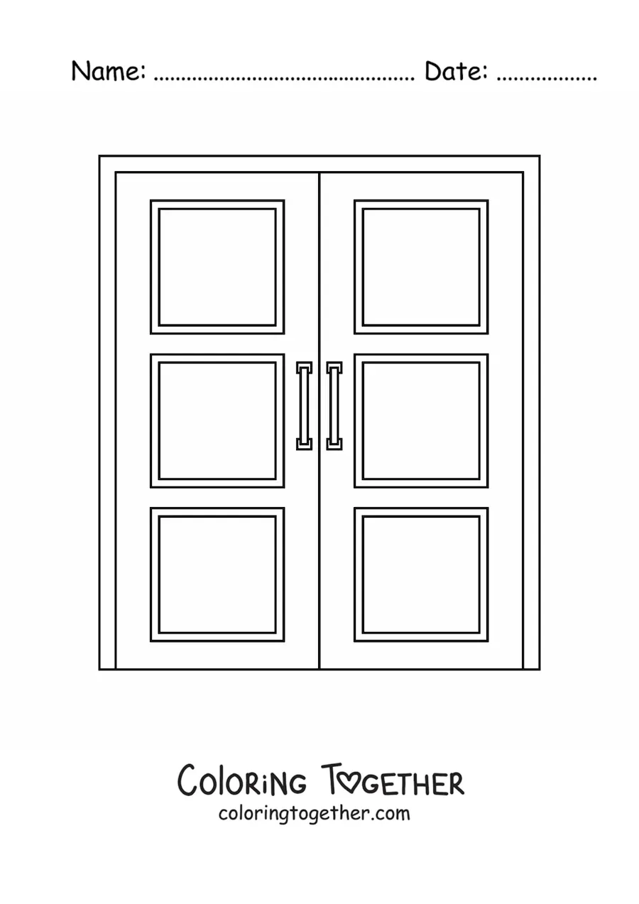 Coloring page of a double wooden door