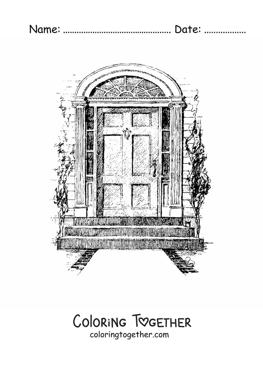 Coloring page of a realistic old house door