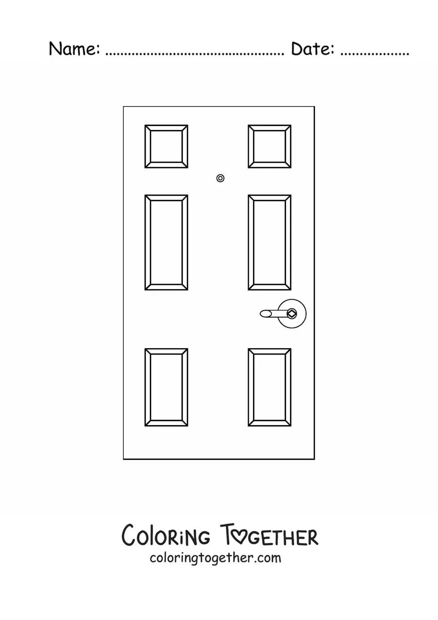 Coloring page of a closed door