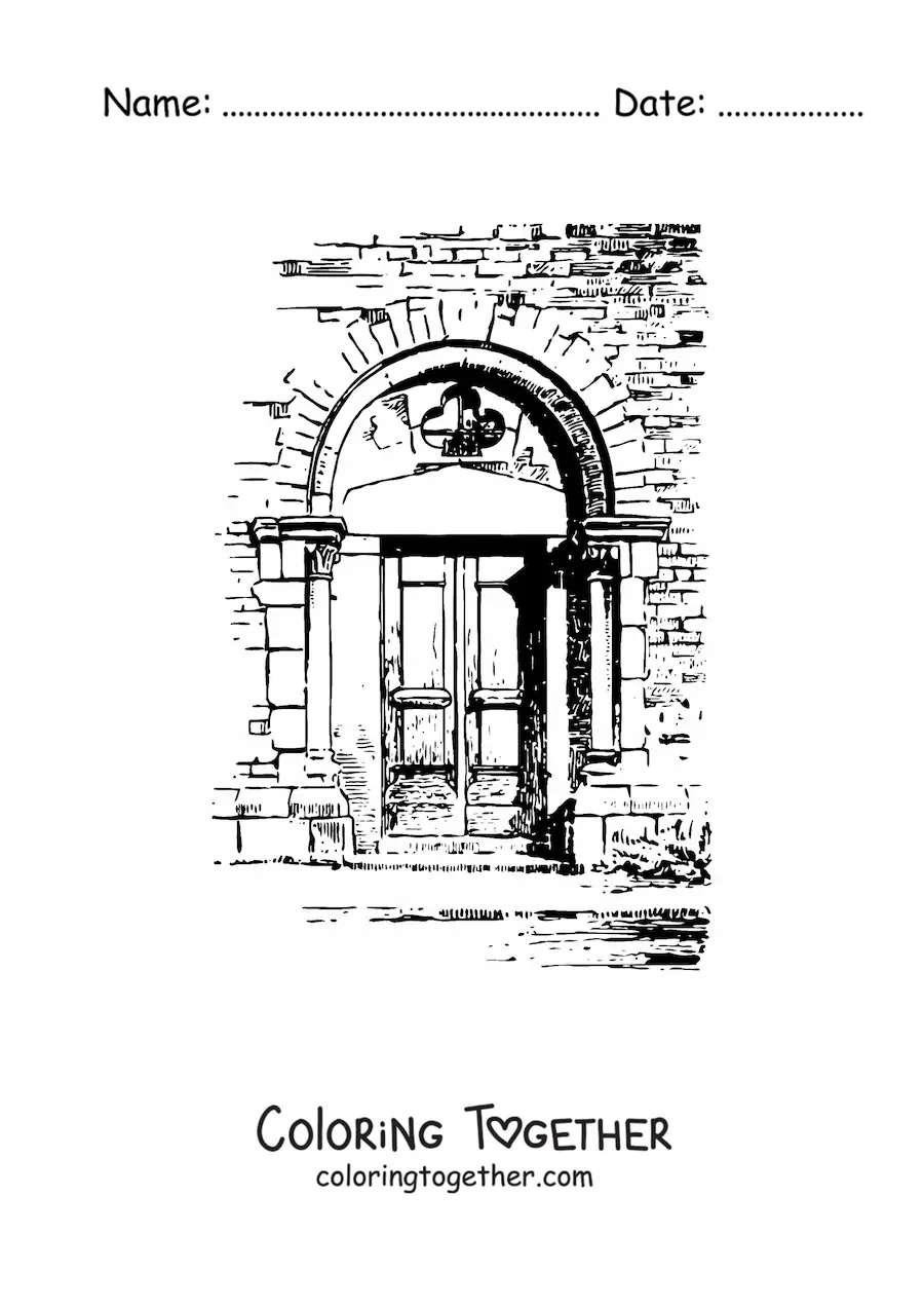Coloring page of a realistic door