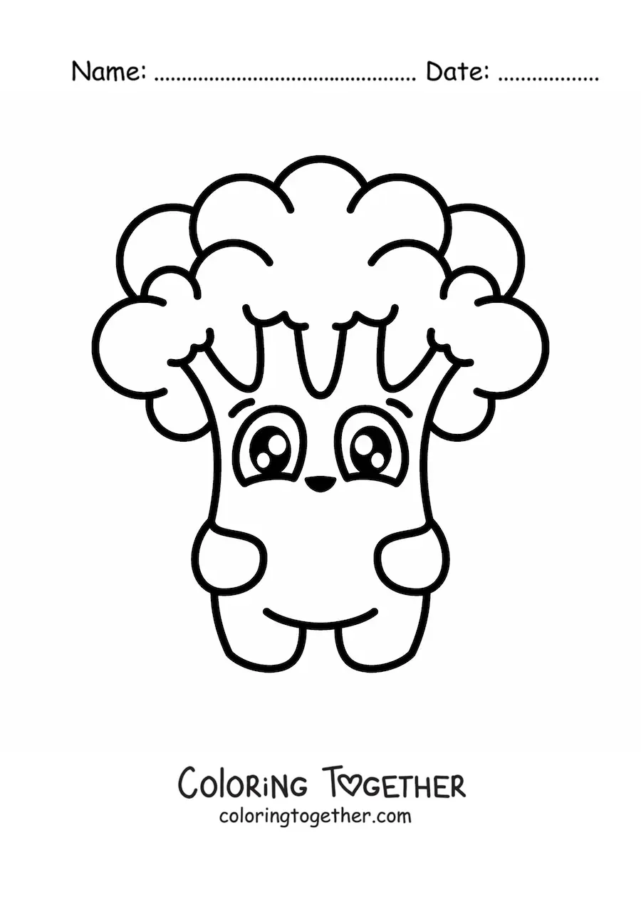 Coloring page of a happy animated kawaii broccoli