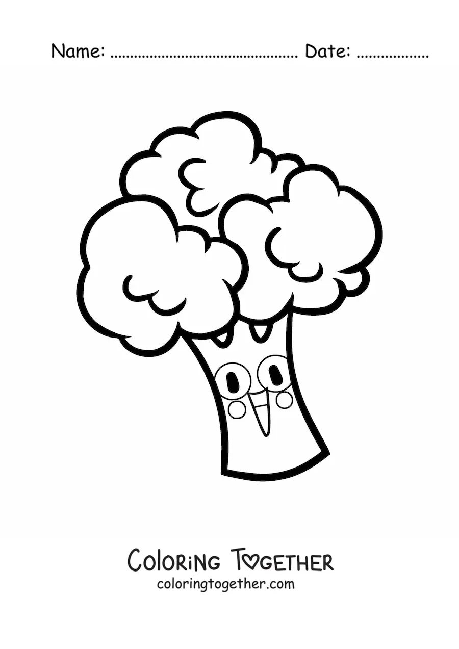 Coloring page of a happy animated broccoli