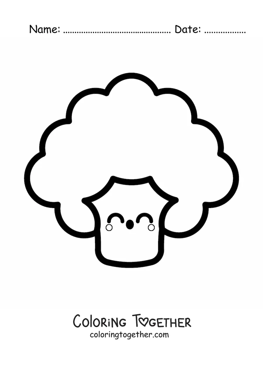 Coloring page of a kawaii broccoli