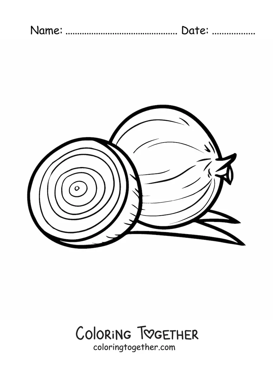 Coloring page of one onion and half of another