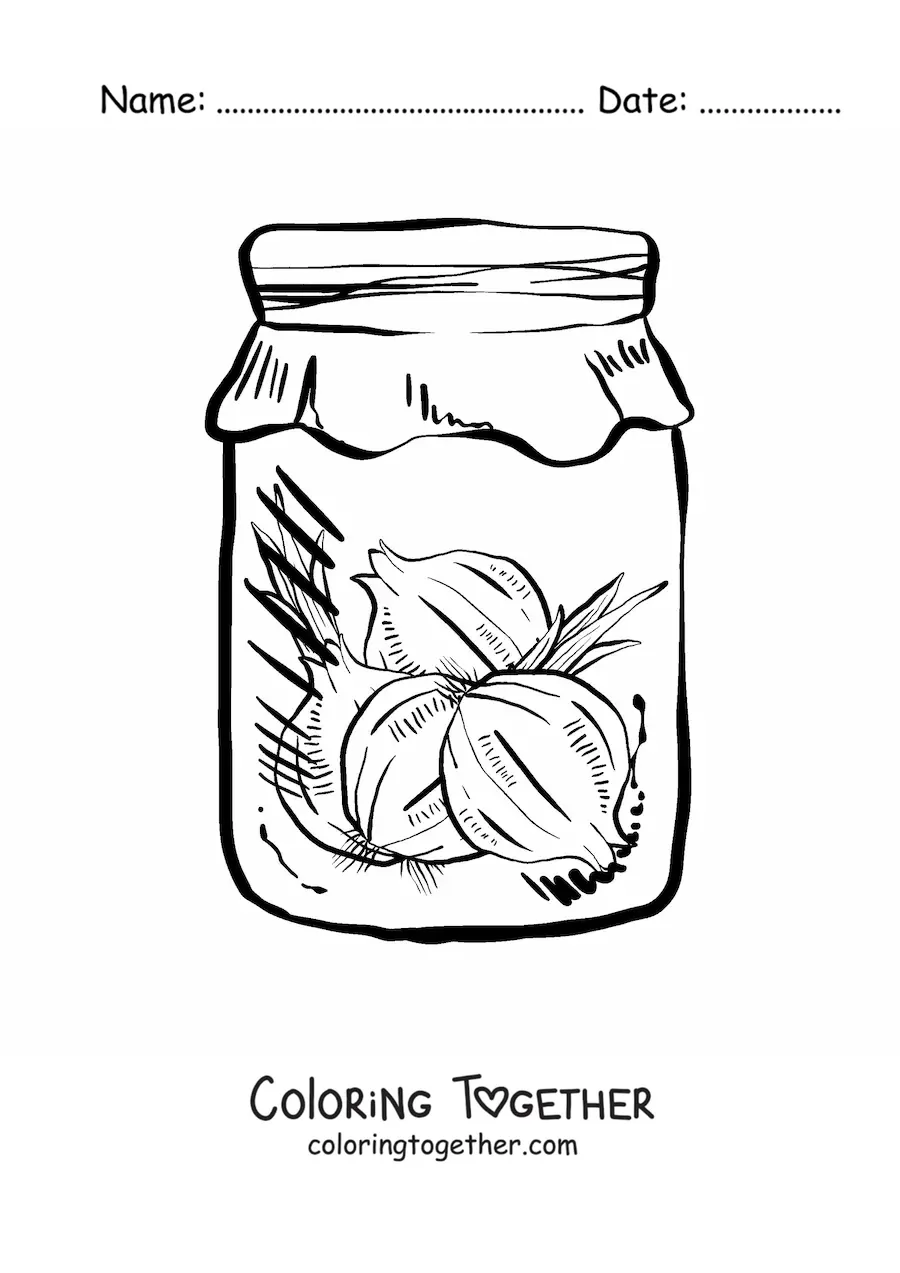 Coloring page of a glass jar with onions