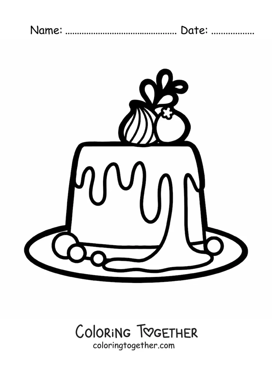 Coloring page of a jelly with fruit and cream