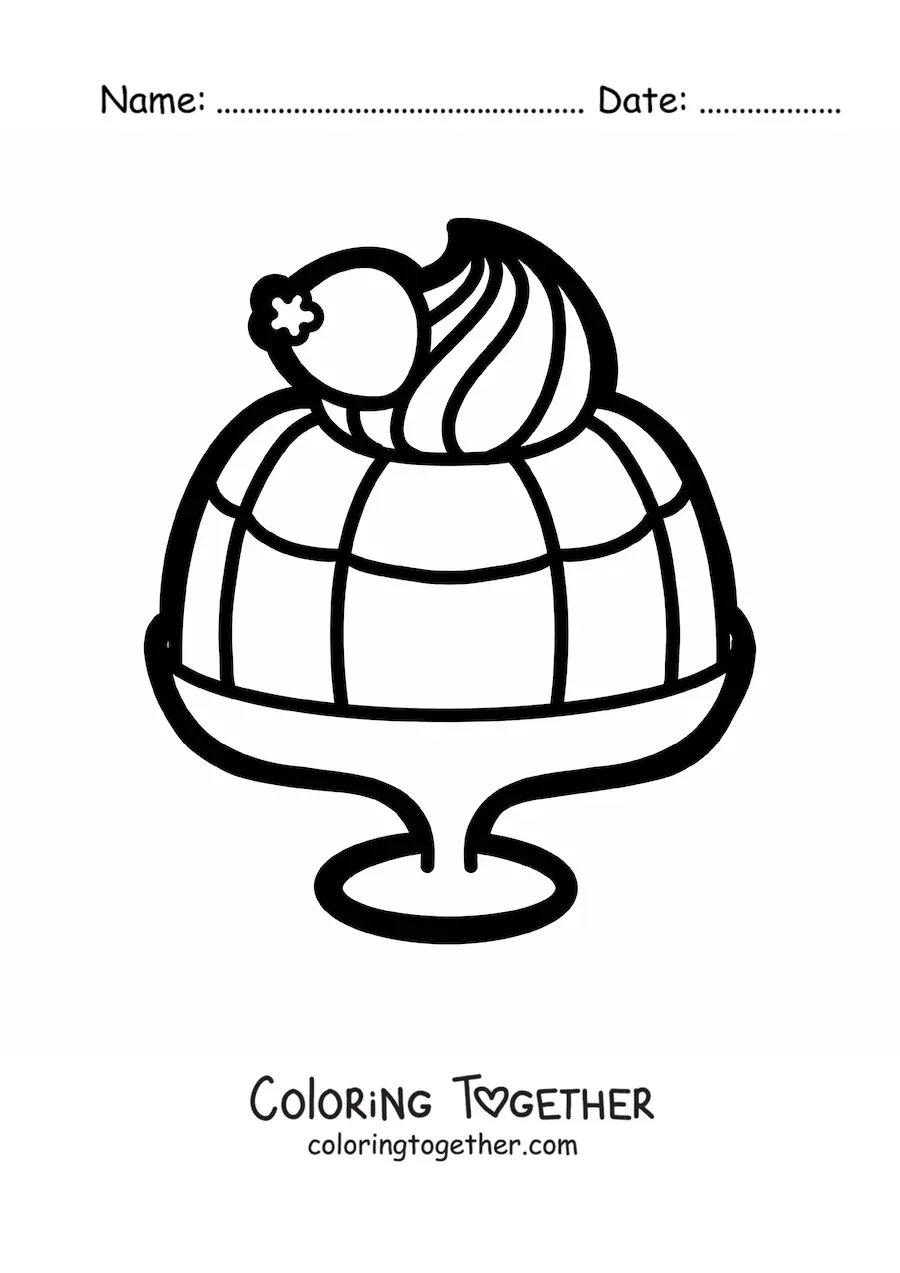 Coloring page of a jelly with cream in a cup