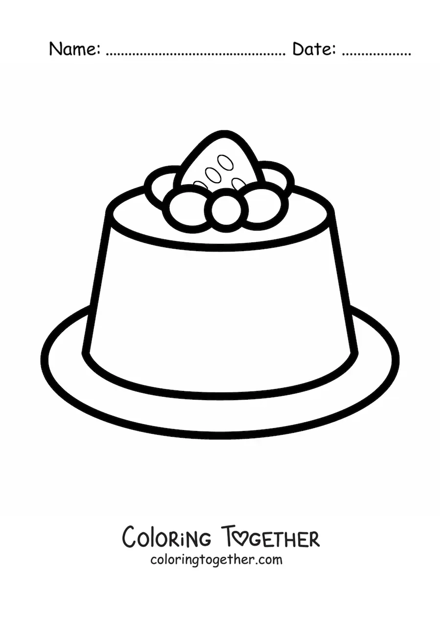 Coloring page of a jelly decorated with a strawberry