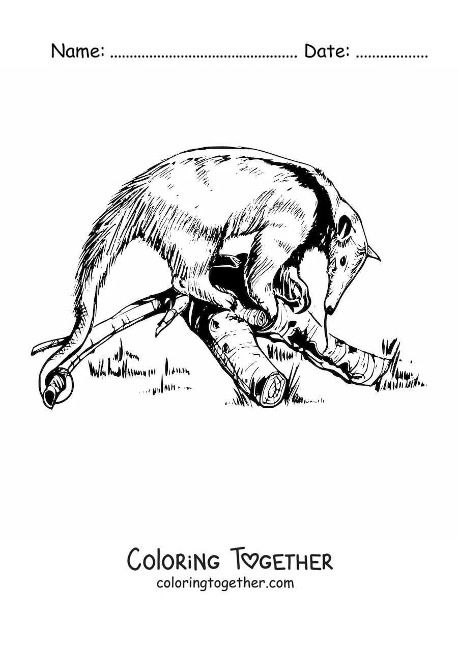 Coloring page of a realistic anteater