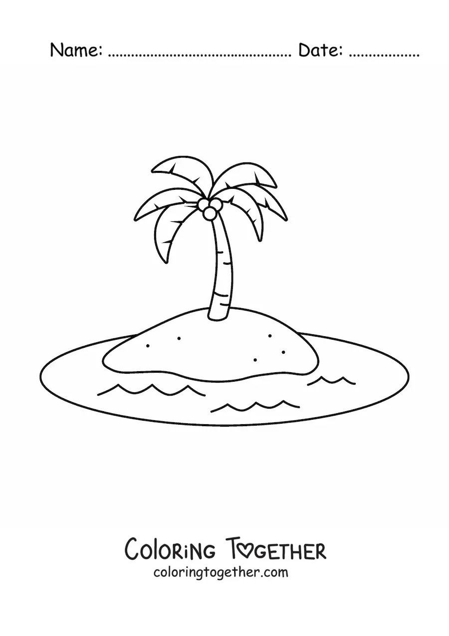 Coloring page of an island in the sea