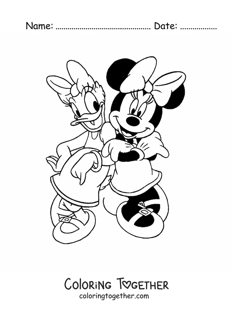 Coloring page of Minnie Mouse and Daisy