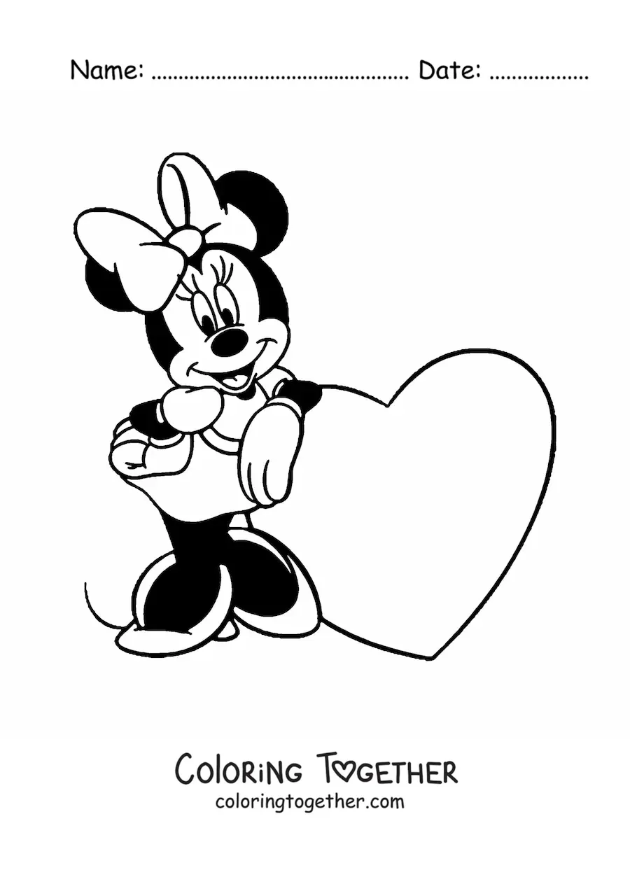 Coloring page of Minnie next to a big heart