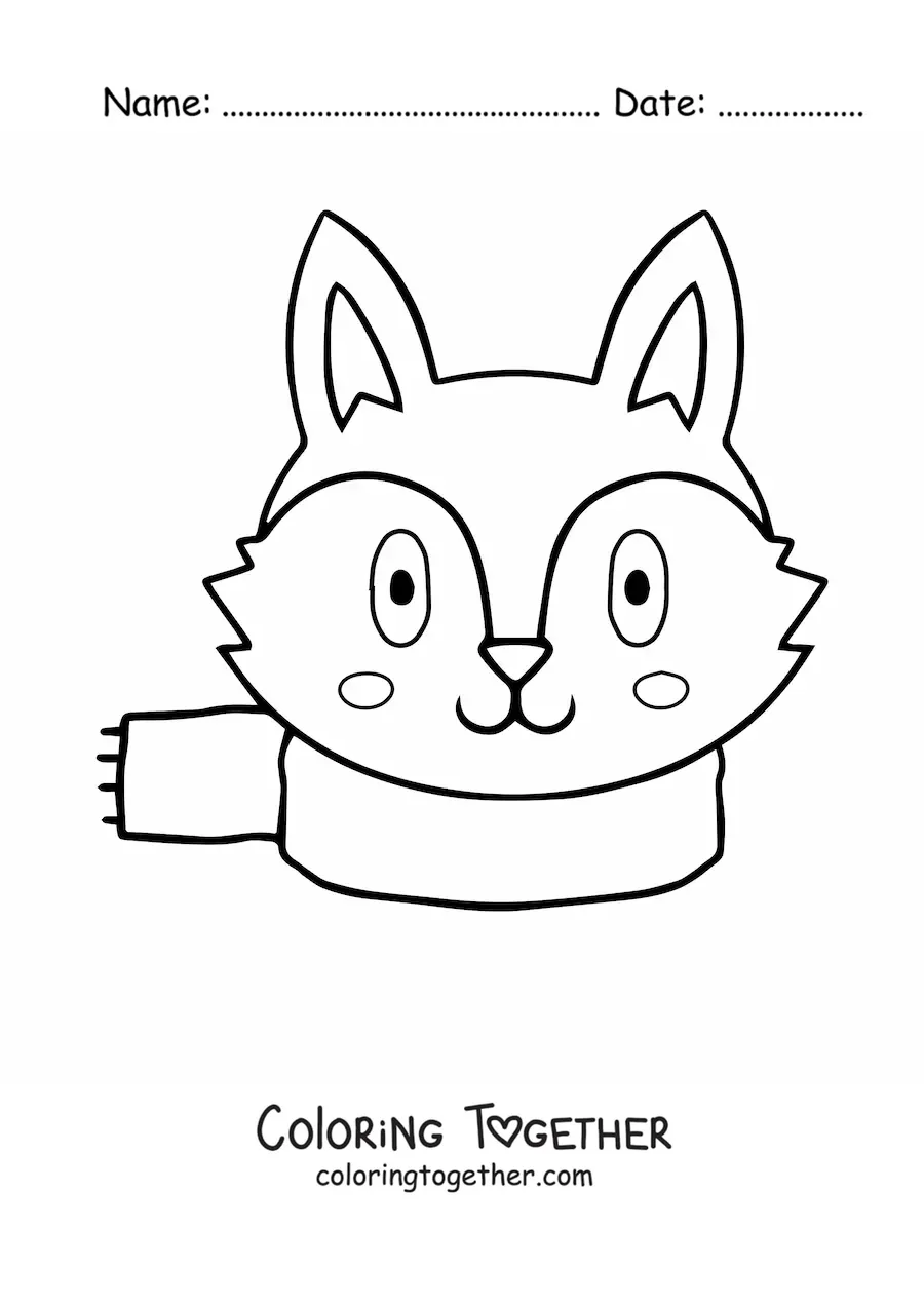 Coloring page of a cartoon wolf with a scarf