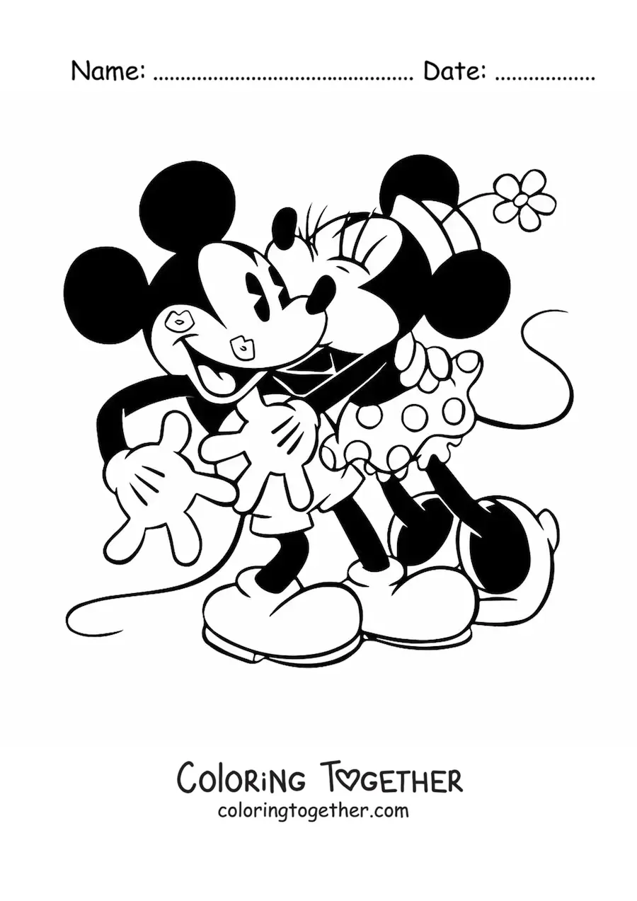 Coloring page of Minnie kissing Mickey