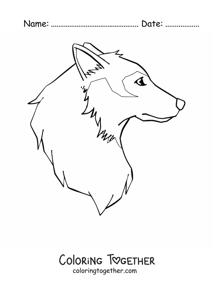 Coloring page of a wolf head in profile