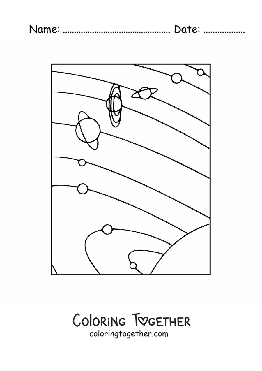 Coloring page of the Solar System with Pluto