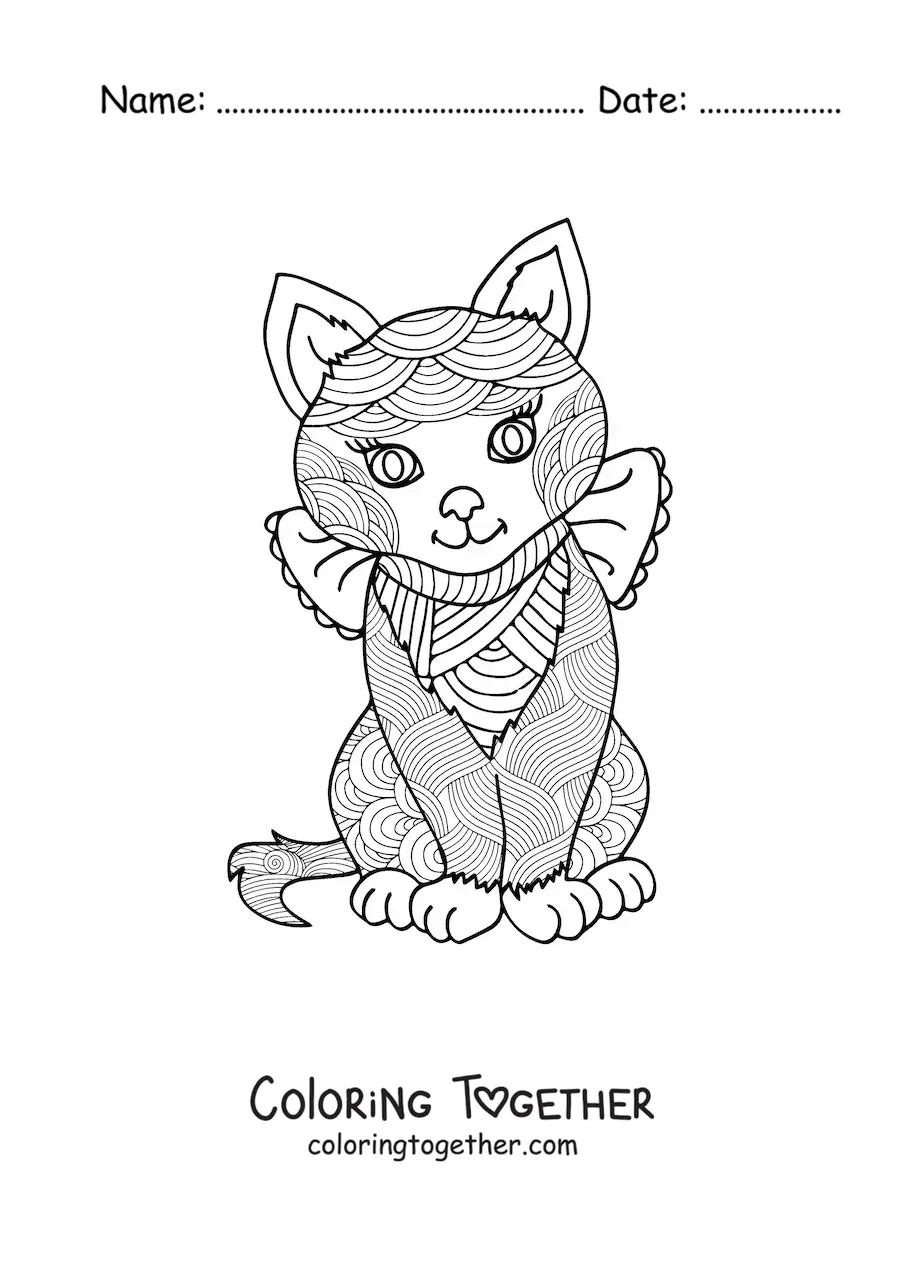 Coloring page of a kawaii cat mandala