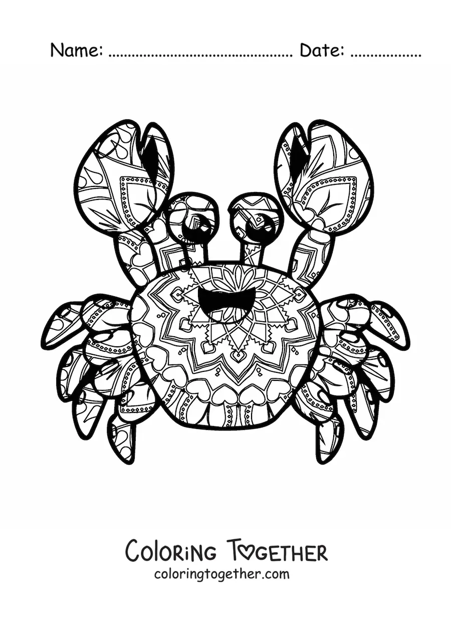 Coloring page of a kawaii crab mandala