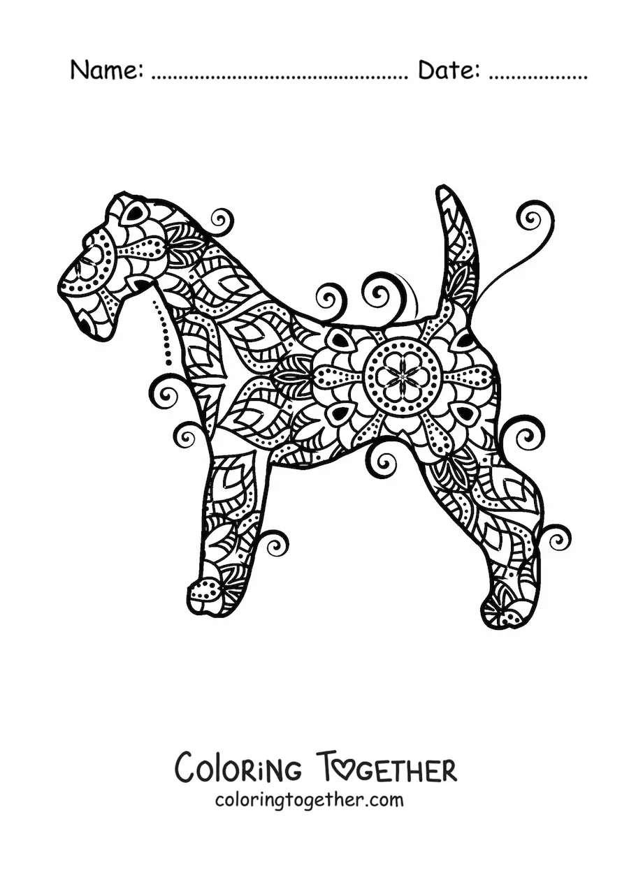 Coloring page of a dog mandala