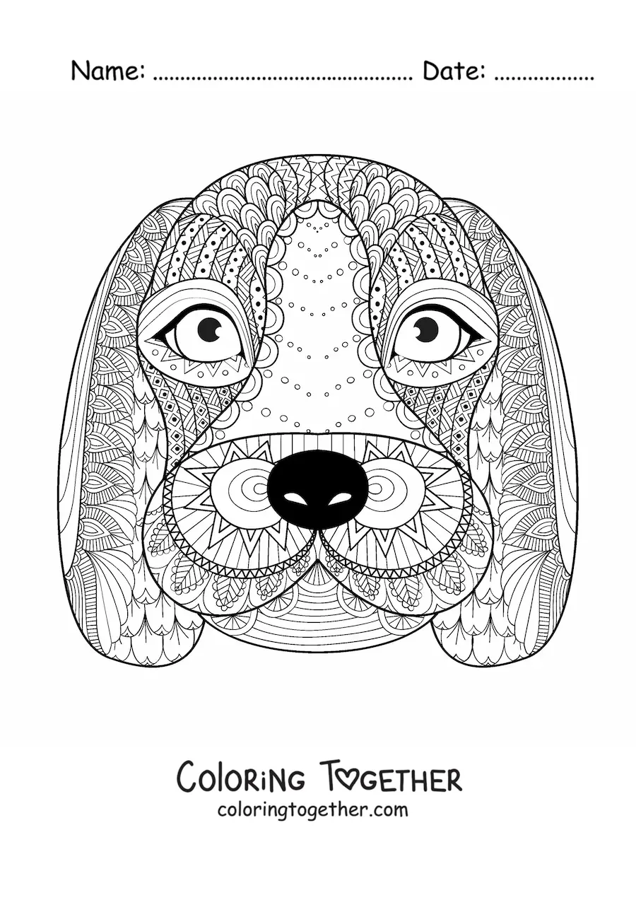 Coloring page of a mandala of a dog's face