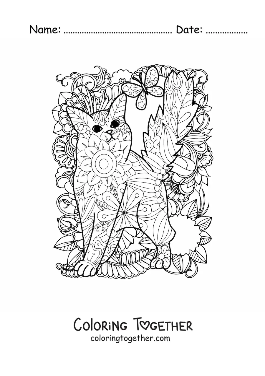 Coloring page of a cat mandala